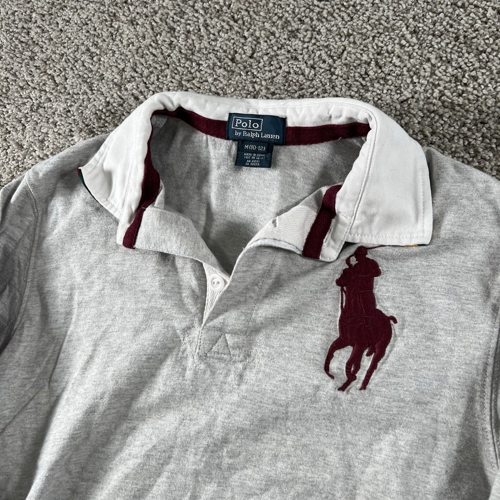 Vintage Polo Ralph Lauren The Iconic‎ Rugby Shirt Boys Medium Burgundy Big Pony - Picture 2 of 6